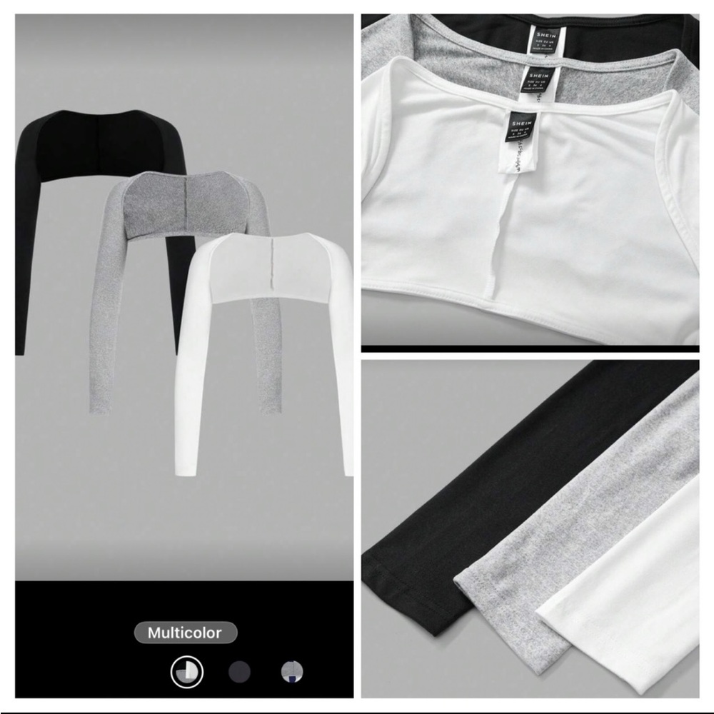 SHEIN Basics 3 Piece Crew Neck Crop Top Set White, Grey, Black